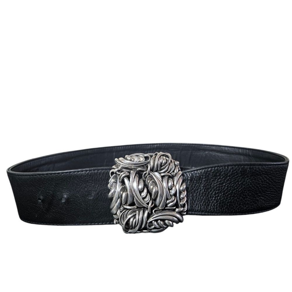 Vintage Medieval Dark Romantic Leather Statement Metal Ornate Sculptured Belt L